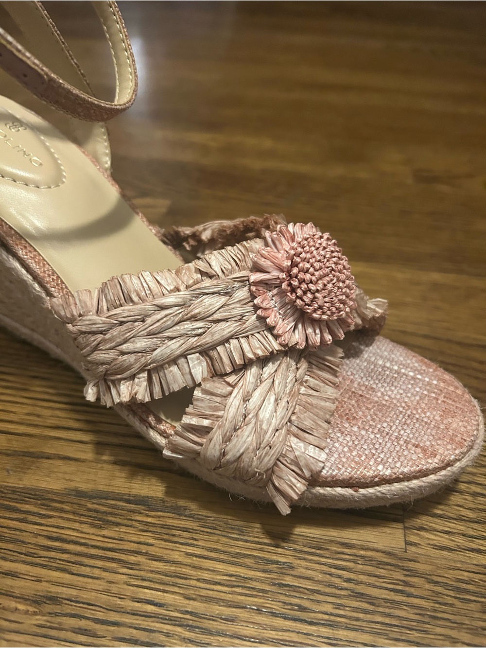 Bandolino Blush Pink Raffia Wedge Sandal with Ankle Strap 0051 - Picture 7 of 13